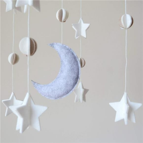 Baby Crib Mobile (Moon, Stars & Planets) - Nursery Decor Ceiling Mobile - Picture 4 of 6